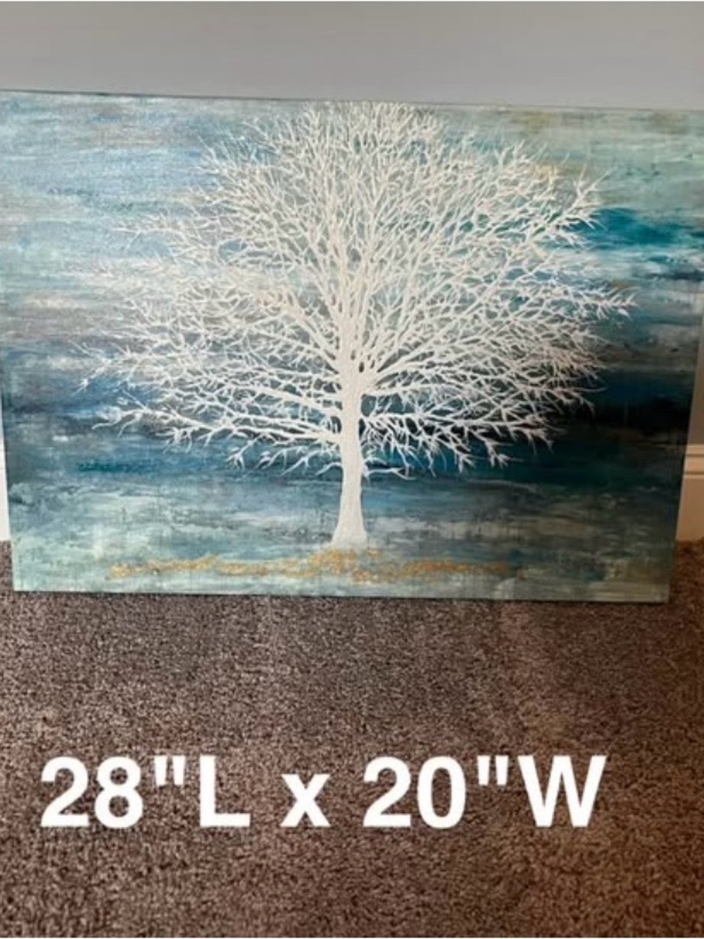 White Tree Wall Art on Teal Blue Background